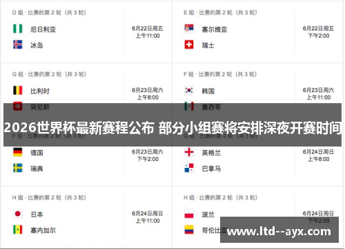 2026世界杯最新赛程公布 部分小组赛将安排深夜开赛时间