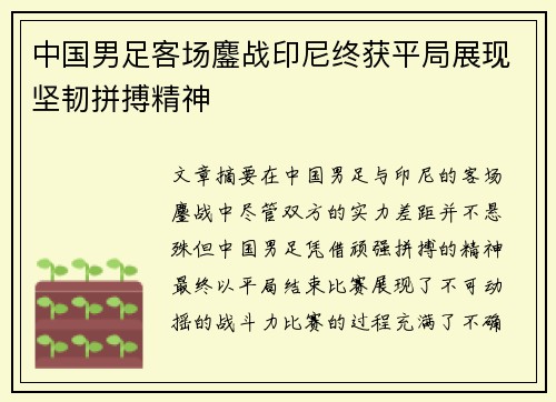 中国男足客场鏖战印尼终获平局展现坚韧拼搏精神 中国男足客场鏖战印尼终获平局展现坚韧拼搏精神